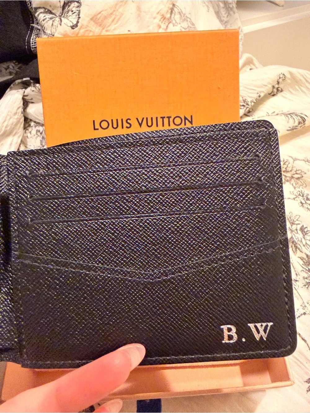Louis Vuitton Black Textured Leather Money Clip Wallet